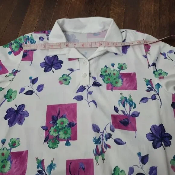 Vintage Colorful Floral Short Sleeve Polo Shirt Cottagecore - Picture 7 of 10